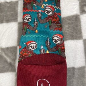 Socks NWOT Men’s by Good Luck Festive Santa Sloth Patterned Red and Teal